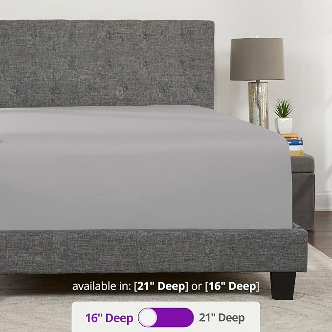 Queen Size Deep Pocket Fitted Sheet 16' Deep, Fits 14'18' Mattresses Calm Grey - Image 3