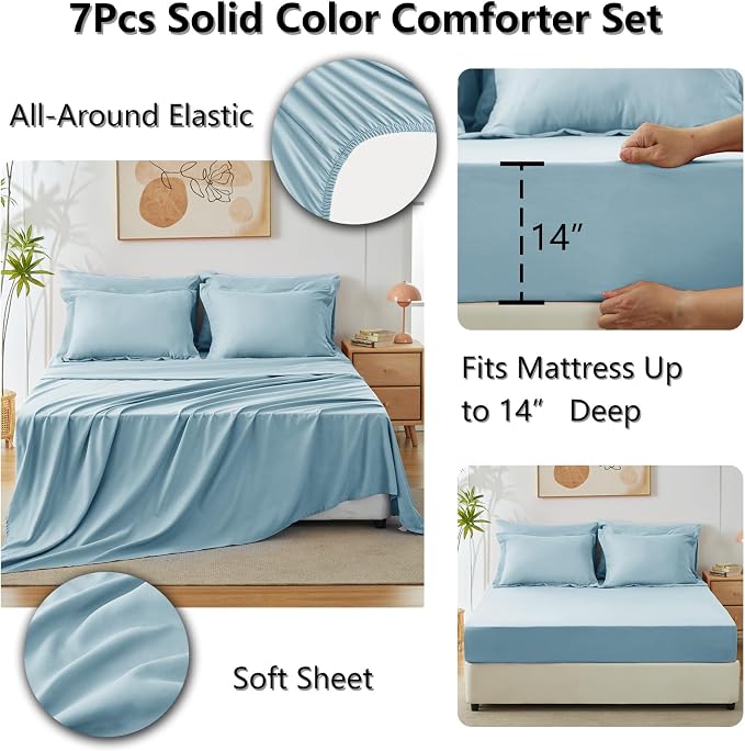 CozyLux Full Size Comforter Sets Light Blue, 7 Pieces Bed in a Bag Full - Image 6