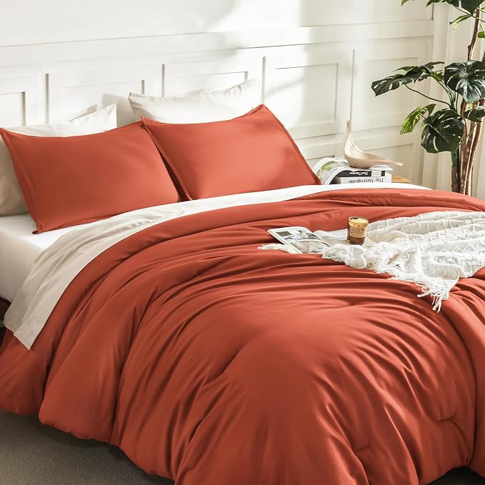 Litanika Oversized King Comforters Burnt Orange Super King Plus Size, 3 Pieces - Image 5