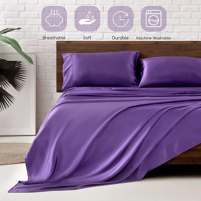 MR&HM Satin Bed Sheets, Full Size Sheets Set - Image 5