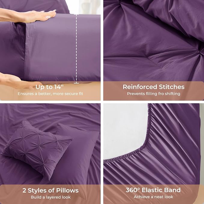 Sasttie King Size Comforter Set, 7-Piece Bed in a Bag, Pintuck Bedding Set - Image 5