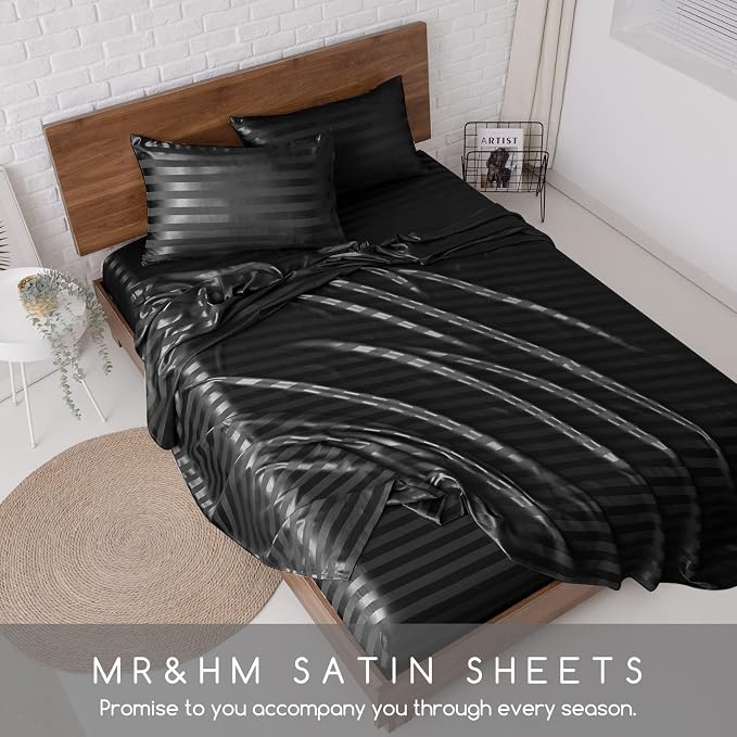 MR&HM Satin Bed Sheets, Twin Size Sheets Set - Image 6