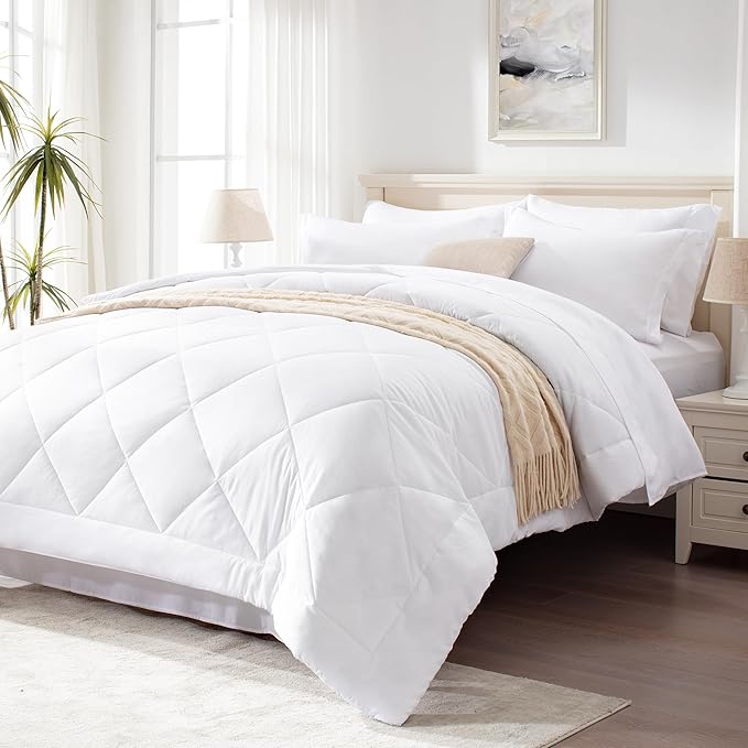 Love's cabin Twin Comforter Set White, 5 Pieces Twin Bed in a Bag, All Season by Lovescabin
