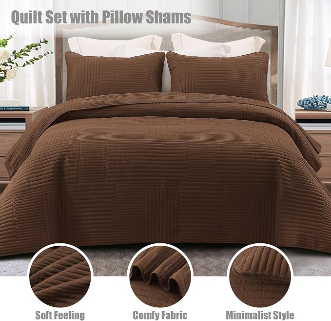 Whale Flotilla Ultra Soft Twin Quilt Bedding Set, Lightweight Microfiber Brown - Image 2
