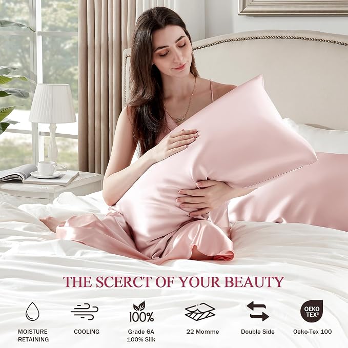 100% Silk Pillow Cases 2 Pack Queen Size Mulberry Silk Pillowcase Set of 2 - Image 5