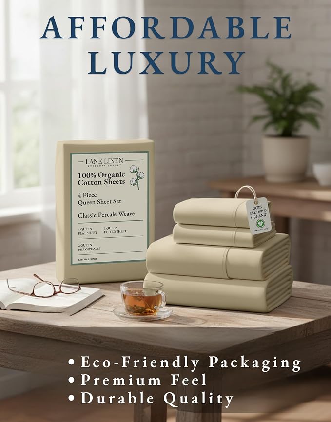 LANE LINEN 100% Organic Cotton Queen Size Sheets Set, Eco Friedly Mercerized - Image 8
