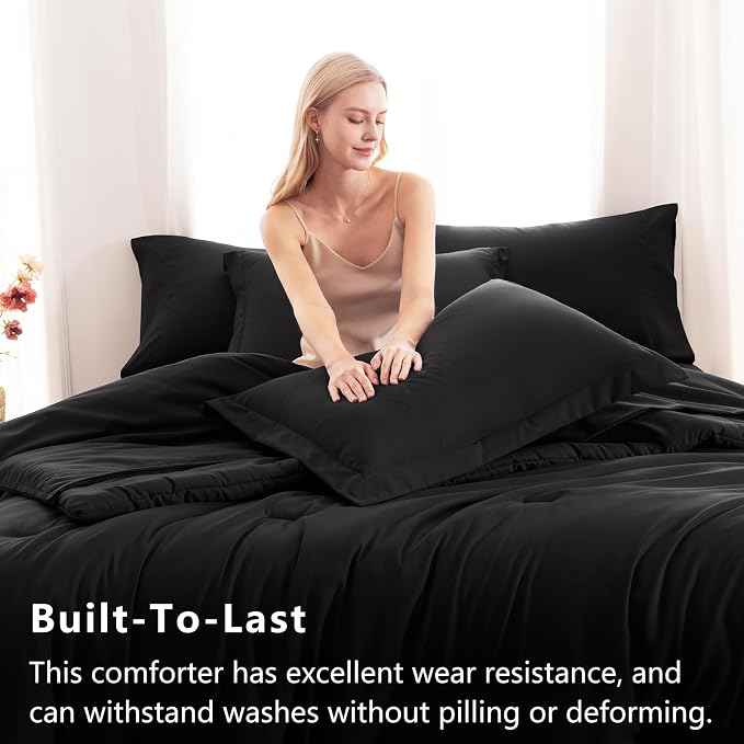 CozyLux King Comforter Set Black, 7 Pieces Bed in a Bag Soft Bedding Comforter - Image 3