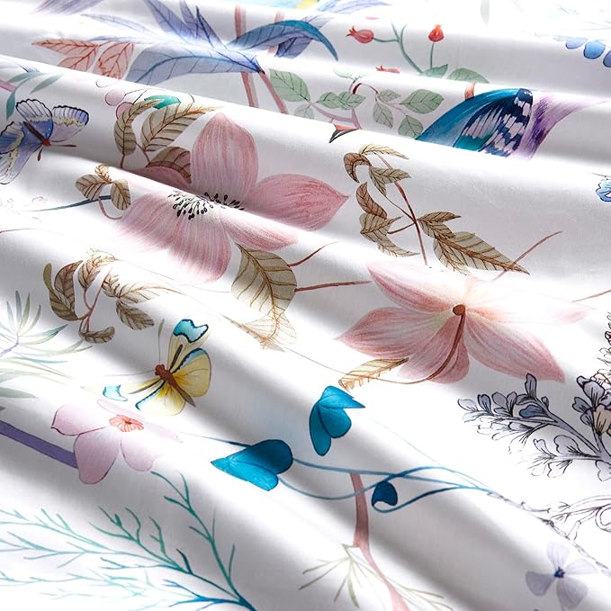 mixinni King Size Duvet Cover Purple Flowers Bird Bedding Sets Shabby Chic Boho - Image 5