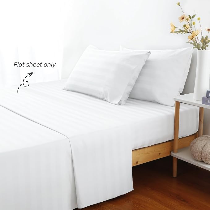 Flat Sheet Only Queen Size, 400 TC 100% Egyptian Cotton Striped Flat Sheet - Image 2