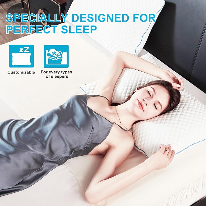 VVZ Cooling Bed Pillows King Size Set of 4, Shredded Memory Foam Pillows - Image 8