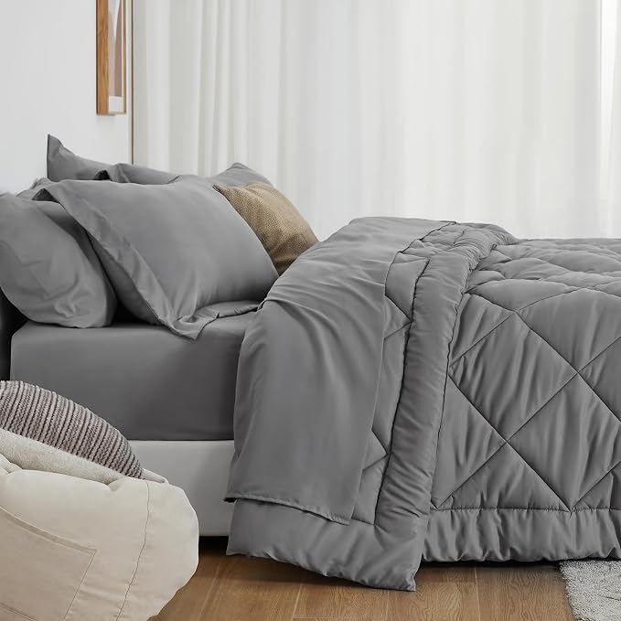 Love's cabin Twin Comforter Set Grey, 5 Pieces Twin Bed in a Bag, All Season - Image 3
