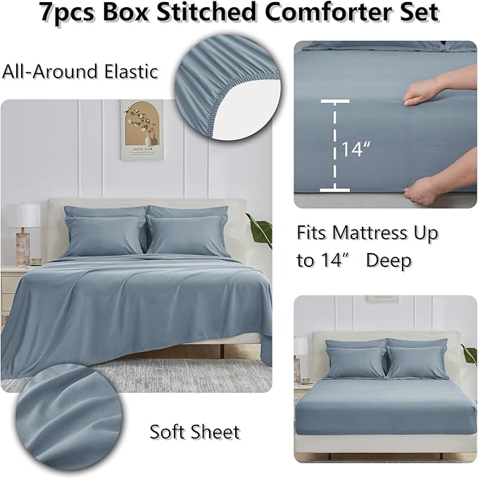 CozyLux Queen Comforter Set Grayish Blue, 7 Pieces Bed in a Bag Queen, All - Image 6