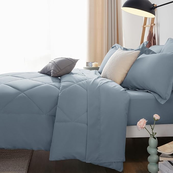 CozyLux Oversized King Comforter Set Dusty Blue, 7 Pieces Bed in a Bag - Image 9