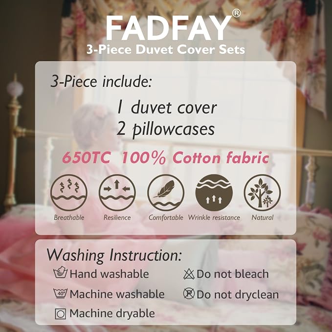 FADFAY Girls Bedding Floral Duvet Cover Set Twin Size Hydrangea Flower 100% - Image 9