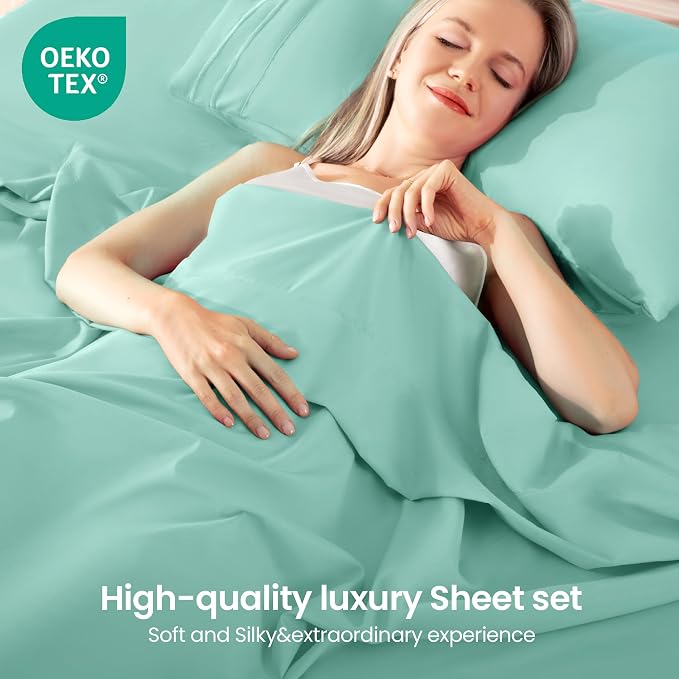 ROSE&RISY Light Green Twin Sheet Set, 3 Pieces Soft Bedding Sheet Set, - Image 2