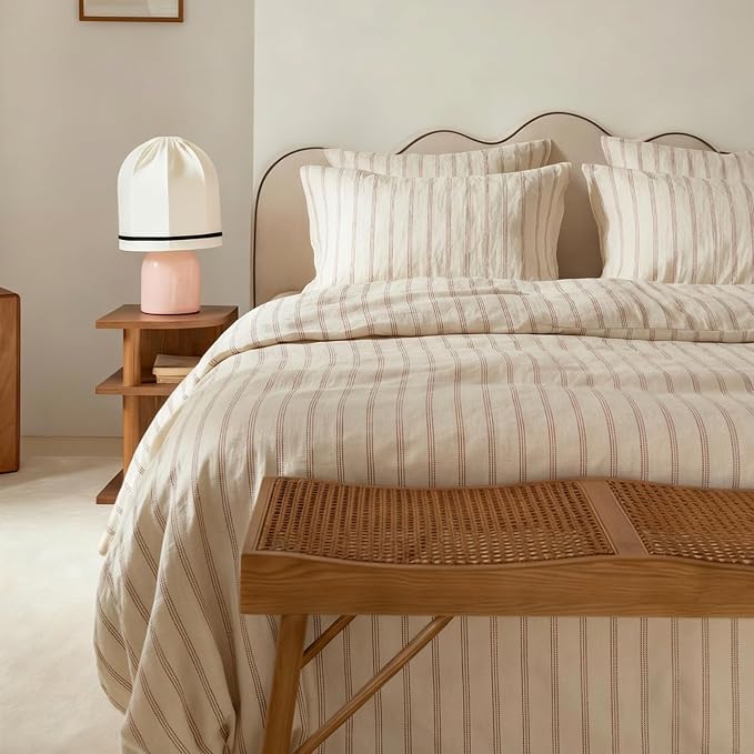 mixinni Striped Duvet Cover Set Twin XL, 3 Piece Cotton Linen Blend Bedding Set - Image 2