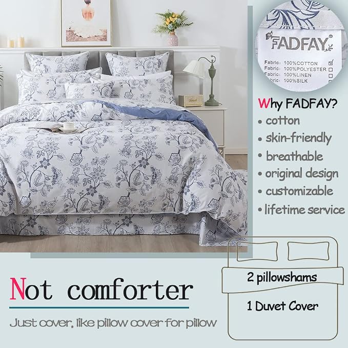 FADFAY Duvet Cover Set King/Cal King Floral Bedding Percale Cotton 600 TC - Image 2
