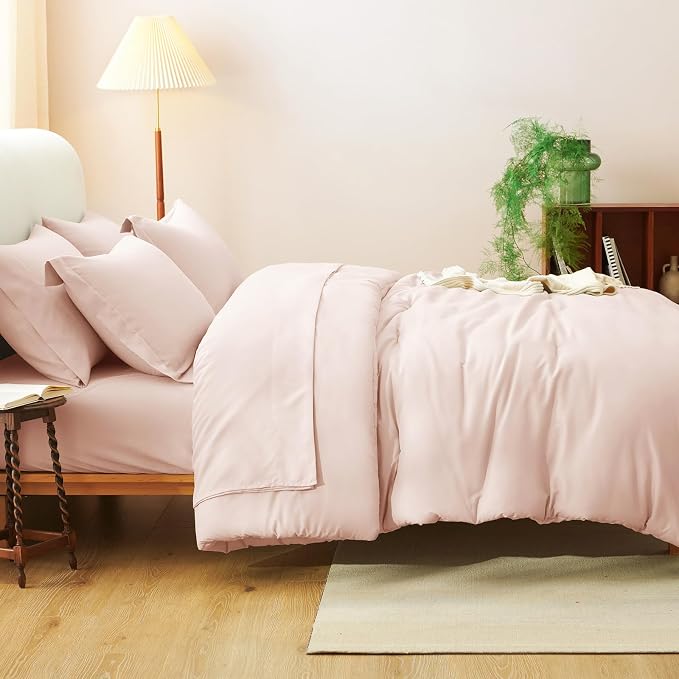 CozyLux Queen Comforter Set Blush Pink, 7 Pieces Bed in a Bag Queen Comforter - Image 8