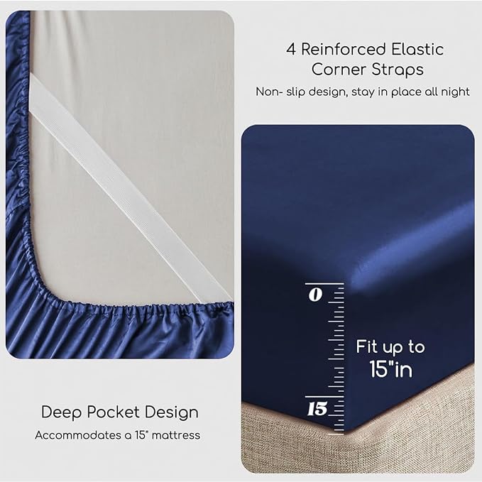 MR&HM Satin Bed Sheets, Full Size Sheets Set - Image 4