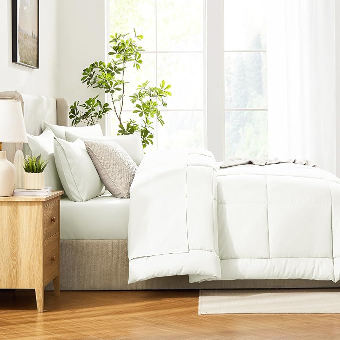 CozyLux King Size Comforter Set Ivory, 7 Pieces Bed in a Bag, Ivory Comforter - Image 4