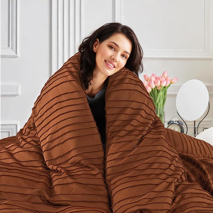 NEXHOME PRO Duvet Cover Queen, Brunt Orange 3 Pieces Boho Tufted Duvet Cover Set - Image 3