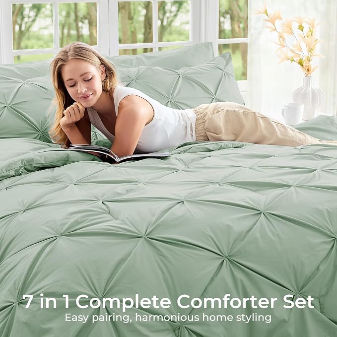 Sasttie Twin Comforter Set, 5-Piece Bed in a Bag, Pintuck Bedding Sets - Image 6