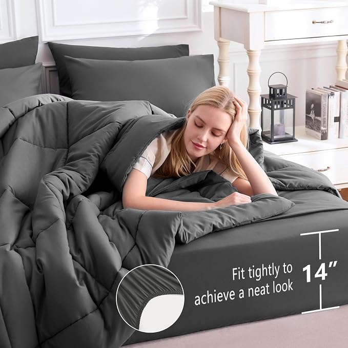 CozyLux Full Size Comforter Sets Dark Grey, 7 Pieces Bed in a Bag, Dark Grey - Image 5