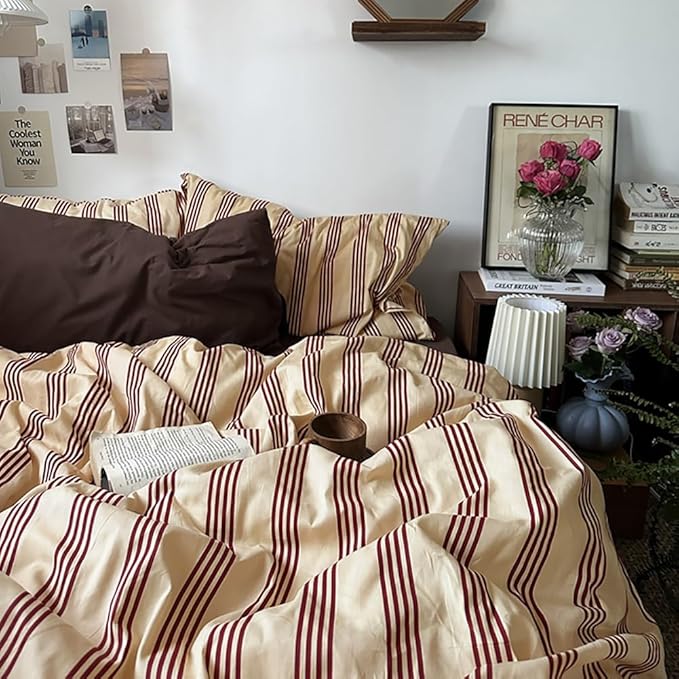 Nayoroom Striped Duvet Cover Full Size Vintage Brown Striped Duvet Cover 3 - Image 3