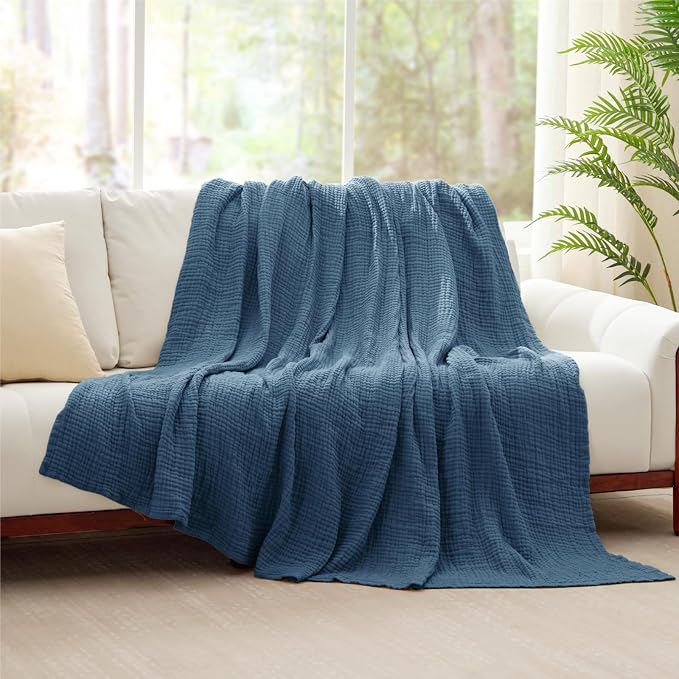 100% Cotton Muslin Blanket Queen 90" x 90", 6 Layers Breathable and Lightweight - Image 8