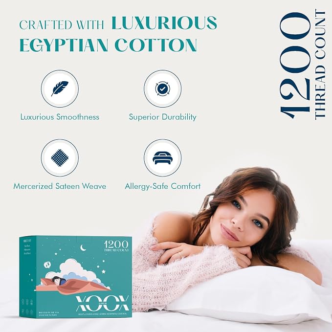 XOOX Linen 100% Egyptian Cotton King Size Sheets Set - Image 2