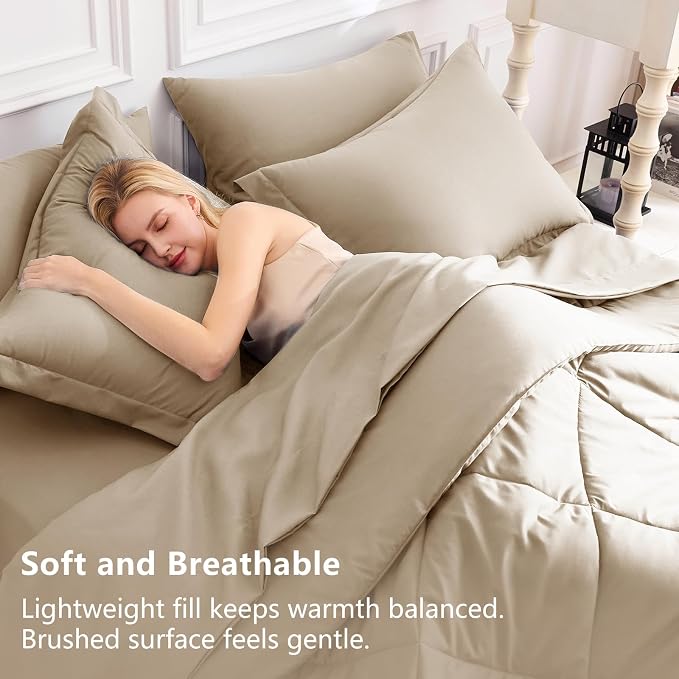 CozyLux King Size Comforter Set Taupe - Image 3