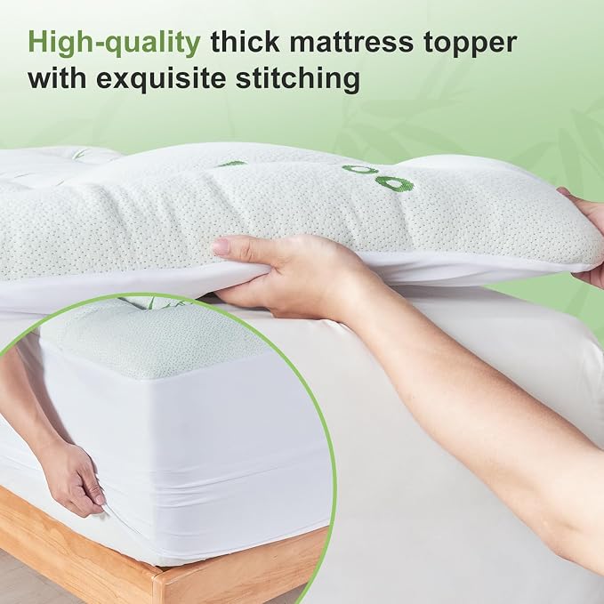 Twin XL Size Mattress Topper Viscose Derived from Bamboo, Soft Thick Pillow Top - Image 5