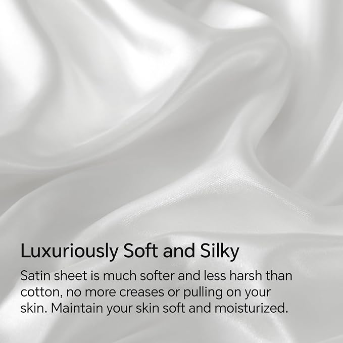 BEDELITE Satin Sheets Twin Size Bed Set, Luxury Soft White Silky Sheets - Image 3