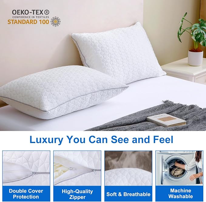Cooling Pillows Queen Size Set of 2, Shredded Memory Foam Pillows, Adjustable - Image 7