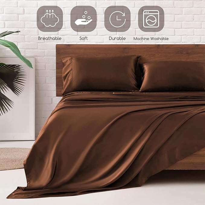MR&HM Satin Bed Sheets, Full Size Sheets Set - Image 5