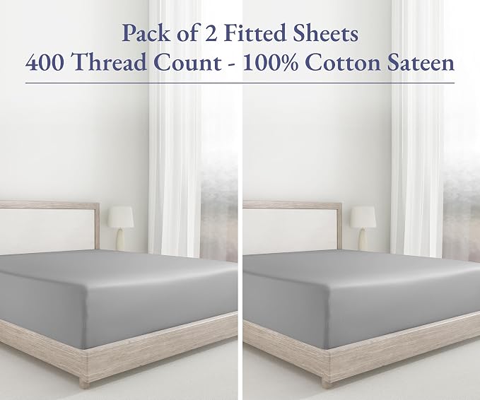 2 Twin XL Fitted Sheets, 400 Thread Count Twin XL Fitted Sheet 100% Cotton - Image 4