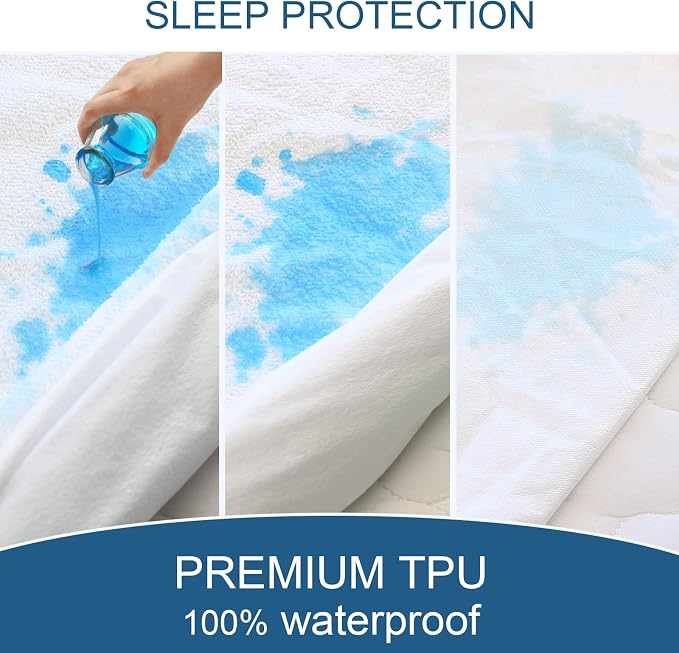 Full Size Mattress Protector Waterproof Mattress Topper Pad Cover Fitted Bed - Image 4