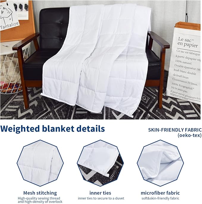 Weighted Blanket 15lbs Queen Size White 60"x80" Weighted Blankets - Image 2