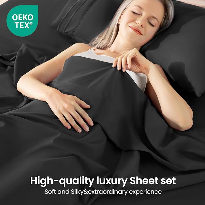 ROSE&RISY Black King Sheet Set, 4 Pieces Soft Bedding Queen Sheet Set, - Image 2