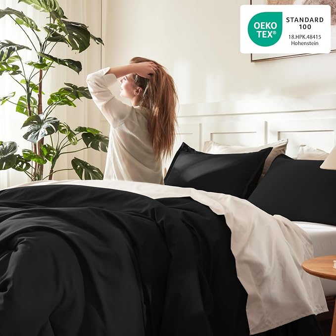 Litanika Black Comforter King Size, 3 Pieces Lightweight Solid Bedding - Image 4