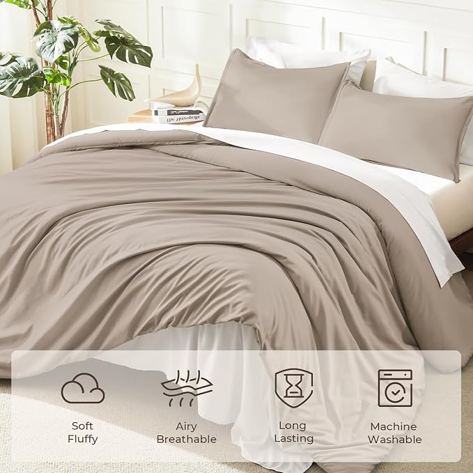 Litanika Light Coffee Comforter Set Queen Size, 3 Pieces Lightweight Solid - Image 3