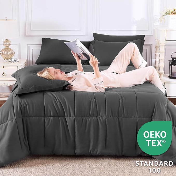 CozyLux Full Size Comforter Sets Dark Grey - Image 3