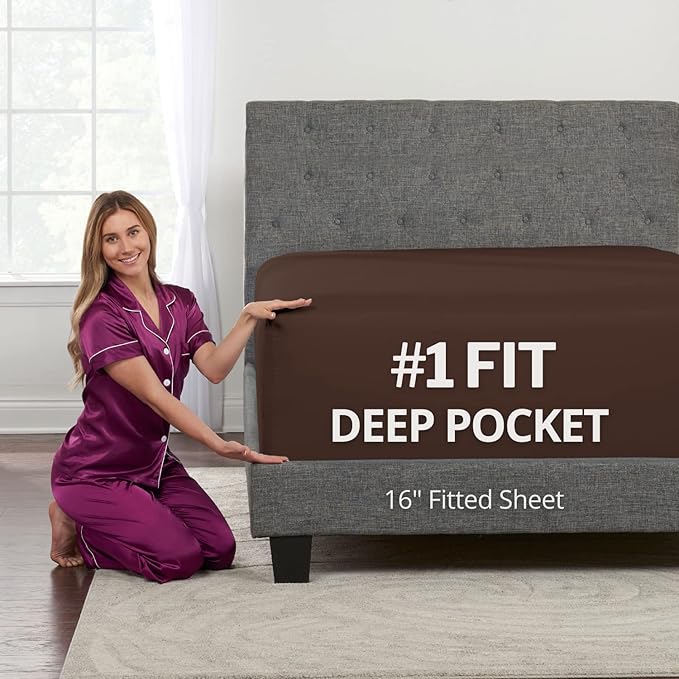California King Fitted Sheet Deep Pocket – Real 16” Cal King Fitted Sheet Fit by DeaLuxeBedding