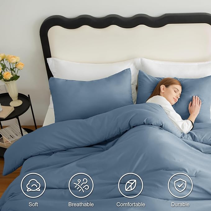 CozyLux Oversized King Comforter Set Grayish Blue, 3 Pieces 120x98 Solid - Image 5