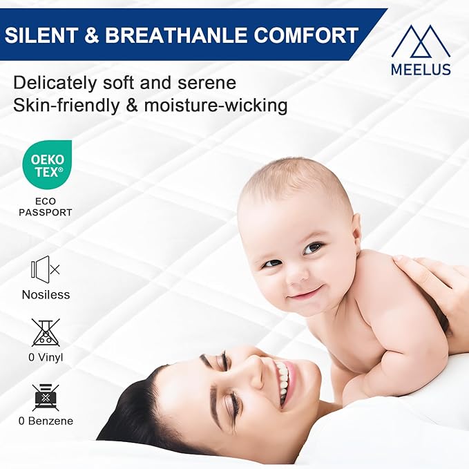 MEELUS Padded King Mattress Protector, Breathable Waterproof Mattress Pad Cover - Image 4