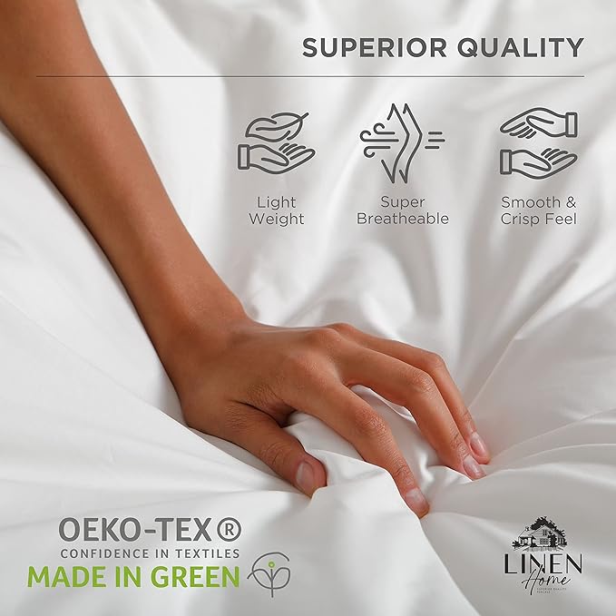 Linen Home 100% Cotton Percale Sheet Set, Queen Size, Baby Blue, Deep Pocket - Image 7