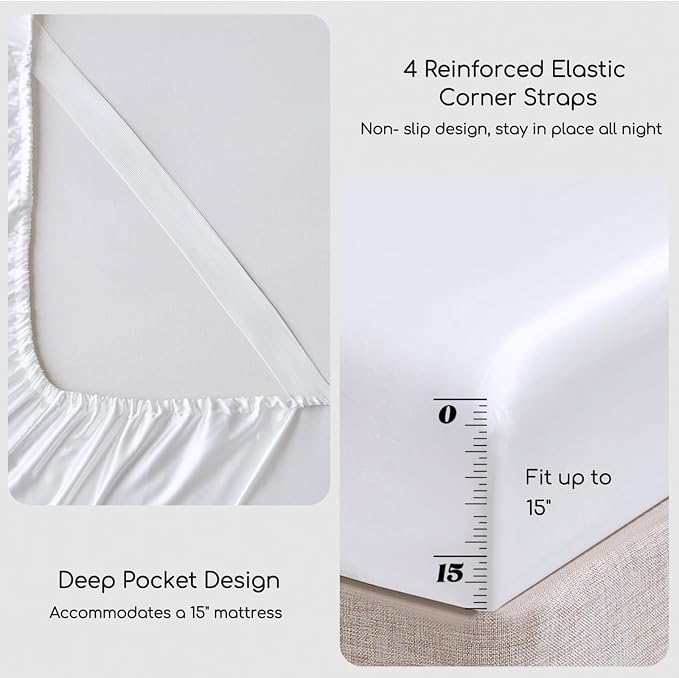 MR&HM Satin Bed Sheets, California King Size Sheets Set - Image 4