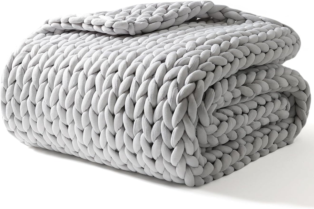 YnM Knitted Weighted Blanket, Hand Made Chunky Knit Weighted Throw Blanket by YNM