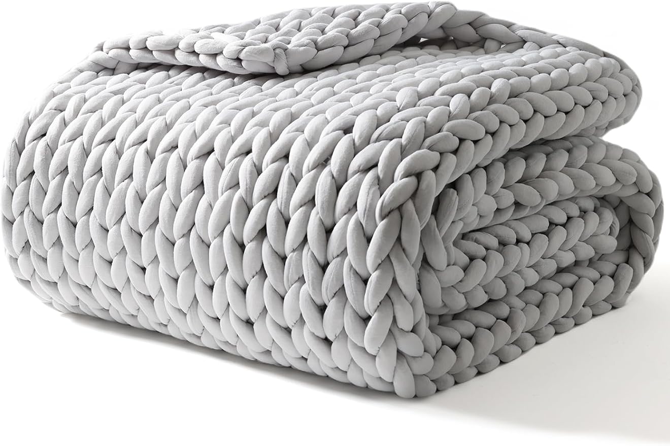 YnM Knitted Weighted Blanket, Hand Made Chunky Knit Weighted Throw Blanket by YNM