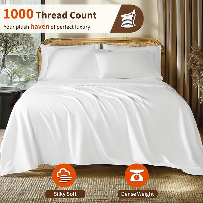 LBRO2M 1000 Thread Count 100% Egyptian Cotton Sheets Set 6 Piece Sets Queen Bed - Image 2